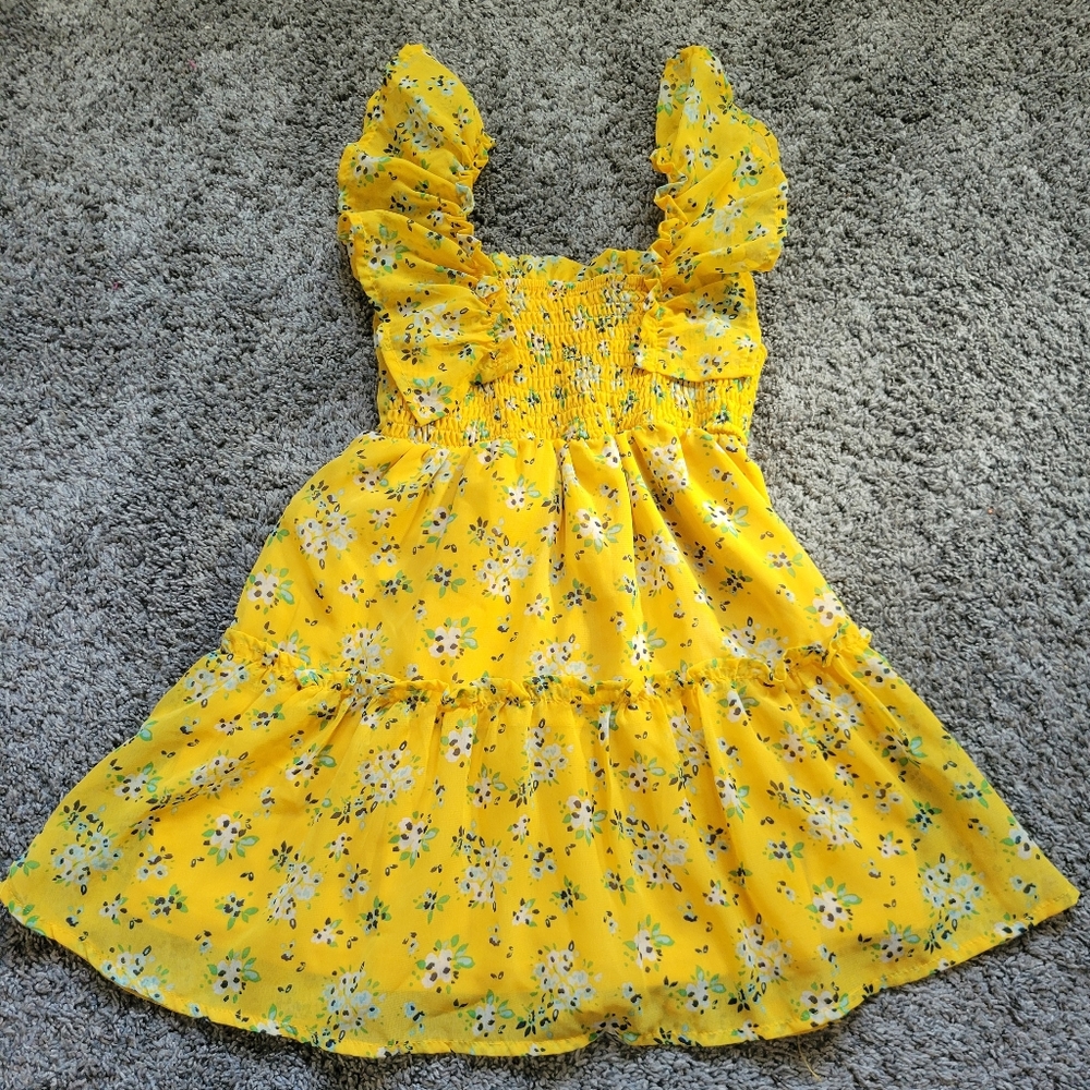 Yellow Floral Ruffle Smocked Sundress for Girls